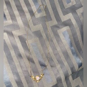 Vintage 1928 Ornate Gold Pink Petal Porcelain rose Necklace with Pearls